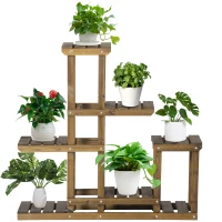 Outsunny Wood Plant Stand 6 Tier Plant Shelf Rack Multiple Flower Pot Holder for Living Room, Patio Corner, Balcony, Indoor Outdoor Use(m-2)