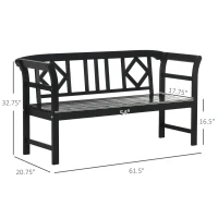 Outsunny Wooden Patio Bench, Outdoor Garden Bench with Backrest and Armrests, 3 Person Porch Bench with Rustic Country Diamond Pattern, Black(m-3)