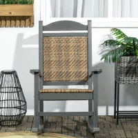 Outsunny Outdoor Rocking Chair, Traditional Wicker Porch Rocker w/ Soft Padded Seat, Breathable Backrest, Fade-Resistant Waterproof HDPE Frame with PE Rattan for Indoor & Outdoor, Dark Gray(m-7)