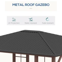 Outsunny 10' x 12' Hardtop Gazebo with Galvanized Steel Roof, Wood Grain Steel Frame, Heavy Duty Permanent Pavilion Outdoor Gazebo, for Garden, Patio, Backyard, Deck, Lawn(m-4)