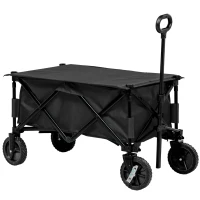 Outsunny Folding Garden Wagon, Collapsible Wagon, Cart with Wheels, Steel Frame and Oxford Fabric, Black(m-2)