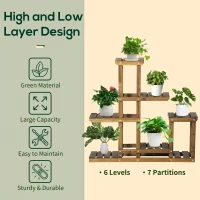 Outsunny Wood Plant Stand 6 Tier Plant Shelf Rack Multiple Flower Pot Holder for Living Room, Patio Corner, Balcony, Indoor Outdoor Use(m-4)