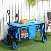 Outsunny Folding Garden Wagon, Collapsible Wagon, Cart with Wheels, Steel Frame and Oxford Fabric, Blue(m-1)