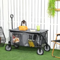 Outsunny Folding Garden Wagon, Collapsible Wagon, Cart with Wheels, Steel Frame and Oxford Fabric, Dark Grey(m-1)