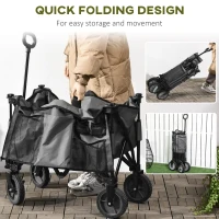 Outsunny Folding Garden Wagon, Collapsible Wagon, Cart with Wheels, Steel Frame and Oxford Fabric, Dark Grey(m-5)
