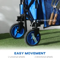Outsunny Folding Garden Wagon, Collapsible Wagon, Cart with Wheels, Steel Frame and Oxford Fabric, Blue(m-6)