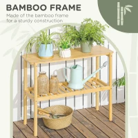 HOMCOM Bamboo Shelf, 2-Tier Storage Shelf, Plant Flower Stand for the Bathroom, Kitchen and Living Room Storage, Natural(m-4)