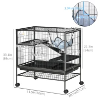 PawHut Small Animal Cage with Hammock, 3-Tier Ferret Cage Removable Tray(m-3)