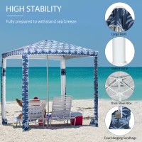 Outsunny Quick Beach Cabana Canopy Umbrella, 8' Easy-Assembly Sun-Shade Shelter with Sandbags and Carry Bag, Cool UV50+ Fits Kids & Family, Blue Coconut Palm(m-5)