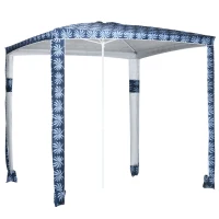 Outsunny Quick Beach Cabana Canopy Umbrella, 8' Easy-Assembly Sun-Shade Shelter with Sandbags and Carry Bag, Cool UV50+ Fits Kids & Family, Blue Coconut Palm(m-1)