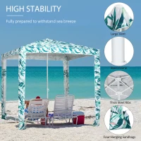 Outsunny Quick Beach Cabana Canopy Umbrella, 6.5' Easy-Assembly Sun-Shade Shelter with Sandbags and Carry Bag, Cool UV50+ Fits Kids & Family, Green Coconut Palm(m-5)
