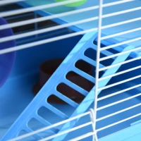 PawHut 18"L Hamster Cage, Small Animal House, 2-Level Rat Gerbil Haven with Tunnel Tube System, Exercise Wheel, Water Bottle, Food Dish, Ramp, Blue(m-9)