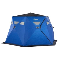 Outsunny 4 Person Insulated Ice Fishing Shelter, 360-Degree View, Pop-Up Portable Ice Fishing Tent with Carry Bag, Two Doors and Anchors for Low-Temp -22℉, Dark Blue(m-1)