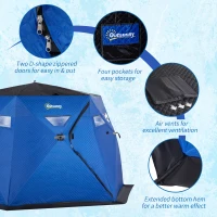 Outsunny 4 Person Insulated Ice Fishing Shelter, 360-Degree View, Pop-Up Portable Ice Fishing Tent with Carry Bag, Two Doors and Anchors for Low-Temp -22℉, Dark Blue(m-7)