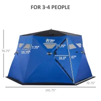 Outsunny 4 Person Insulated Ice Fishing Shelter, 360-Degree View, Pop-Up Portable Ice Fishing Tent with Carry Bag, Two Doors and Anchors for Low-Temp -22℉, Dark Blue(m-3)