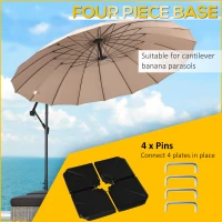 Outsunny 4 Piece Umbrella Base Stand Cantilever Offset Patio Umbrella Weight Plates w/ U Locking, 123 lb Capacity Water or 158 lb Capacity Sand, Black(m-4)