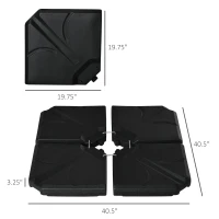 Outsunny 4 Piece Umbrella Base Stand Cantilever Offset Patio Umbrella Weight Plates w/ U Locking, 123 lb Capacity Water or 158 lb Capacity Sand, Black(m-3)
