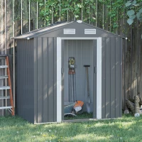 Outsunny 6.4' x 3.6' x 6' Garden Storage Shed Outdoor Patio Yard Metal Tool Storage House w Double Doors Gray(m-1)