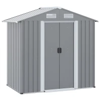 Outsunny 6.4' x 3.6' x 6' Garden Storage Shed Outdoor Patio Yard Metal Tool Storage House w Double Doors Gray(m-2)