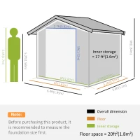 Outsunny 6.4' x 3.6' x 6' Garden Storage Shed Outdoor Patio Yard Metal Tool Storage House w Double Doors Gray(m-3)