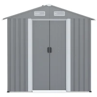Outsunny 6.4' x 3.6' x 6' Garden Storage Shed Outdoor Patio Yard Metal Tool Storage House w Double Doors Gray(m-8)