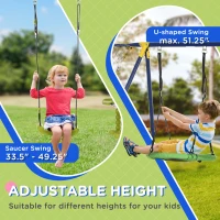 Outsunny Metal Swing Set for Backyard with Adjustable Saucer Swing, Basketball Hoop, Rings, Outdoor Slide, Kids Playground Equipment with 2-Person Swing, Outdoor Playset for Ages 3-12(m-5)