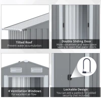 Outsunny 6.4' x 3.6' x 6' Garden Storage Shed Outdoor Patio Yard Metal Tool Storage House w Double Doors Gray(m-5)