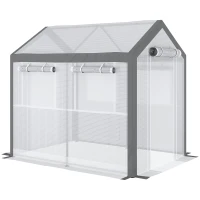 Outsunny 8' L x 6' W x 7' H Outdoor Walk-In Tunnel Greenhouse with Roll-up Windows, 2 Zippered Doors, & Weather Cover(m-1)