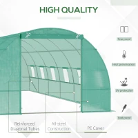 Outsunny 26' x 10' x 6.6' Walk-in Tunnel Hoop Greenhouse, PE Cover, Steel Frame, Roll-Up Zipper Door & 12 Mesh Windows for Flowers, Vegetables, Tropical Plants, Light Green(m-4)