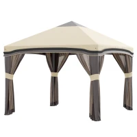 Outsunny 10' x 10' Pop Up Canopy with Netting, Foldable Tents for Parties, Height Adjustable, with Storage Bag for Outdoor, Garden, Patio, Beige(m-9)