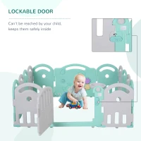 Qaba Baby Enclosure, 14 Panels Baby Playpen Baby Play Yard, Indoor & Outdoor Kids Activity Center, Green(m-7)