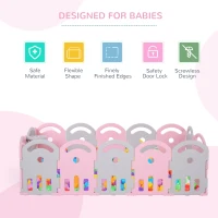 Qaba Baby Enclosure, 14 Panels Baby Playpen Baby Play Yard, Indoor & Outdoor Kids Activity Center, Pink(m-5)