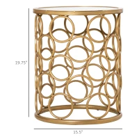 Outsunny Steel Patio End Table, Round Side Table with Hollow Carved Design, Accent Table for Outdoor and Indoor Use, Gold(m-3)