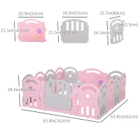 Qaba Baby Enclosure, 14 Panels Baby Playpen Baby Play Yard, Indoor & Outdoor Kids Activity Center, Pink(m-3)