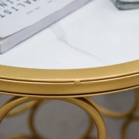 Outsunny Steel Patio End Table, Round Side Table with Hollow Carved Design, Accent Table for Outdoor and Indoor Use, Gold(m-8)