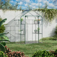Outsunny Portable Walk-in Mini Greenhouse, 3 Tier 6 Shelf Small Garden House with Mesh Door, Windows, Trellis, Plant Labels for Outdoor Gardening(m-1)