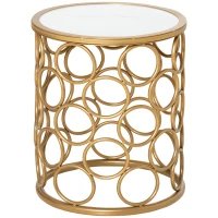 Outsunny Steel Patio End Table, Round Side Table with Hollow Carved Design, Accent Table for Outdoor and Indoor Use, Gold(m-2)