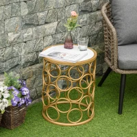 Outsunny Steel Patio End Table, Round Side Table with Hollow Carved Design, Accent Table for Outdoor and Indoor Use, Gold(m-7)