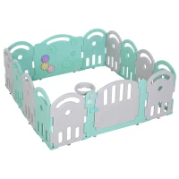 Qaba Baby Enclosure, 14 Panels Baby Playpen Baby Play Yard, Indoor & Outdoor Kids Activity Center, Green(m-2)