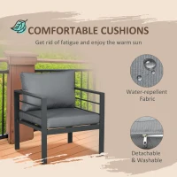 Outsunny Patio Furniture Set 4 Pieces, Outdoor Conversation Set with Water-Resistant Cushions, Coffee Table, 3-Seater Sofa, 2 Chairs for Backyard Porch, Poolside, Balcony, Gray(m-5)