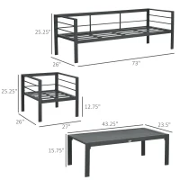 Outsunny Patio Furniture Set 4 Pieces, Outdoor Conversation Set with Water-Resistant Cushions, Coffee Table, 3-Seater Sofa, 2 Chairs for Backyard Porch, Poolside, Balcony, Gray(m-3)
