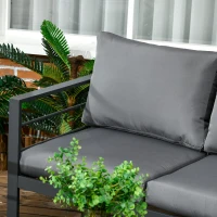 Outsunny Patio Furniture Set 4 Pieces, Outdoor Conversation Set with Water-Resistant Cushions, Coffee Table, 3-Seater Sofa, 2 Chairs for Backyard Porch, Poolside, Balcony, Gray(m-8)