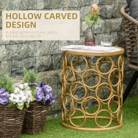 Outsunny Steel Patio End Table, Round Side Table with Hollow Carved Design, Accent Table for Outdoor and Indoor Use, Gold(m-4)