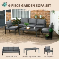 Outsunny Patio Furniture Set 4 Pieces, Outdoor Conversation Set with Water-Resistant Cushions, Coffee Table, 3-Seater Sofa, 2 Chairs for Backyard Porch, Poolside, Balcony, Gray(m-4)