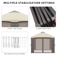 Outsunny 10' x 10' Pop Up Canopy with Netting, Foldable Tents for Parties, Height Adjustable, with Storage Bag for Outdoor, Garden, Patio, Beige(m-7)