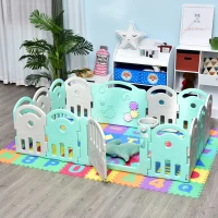 Qaba Baby Enclosure, 14 Panels Baby Playpen Baby Play Yard, Indoor & Outdoor Kids Activity Center, Green(m-1)