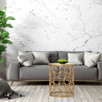 Outsunny Steel Patio End Table, Round Side Table with Hollow Carved Design, Accent Table for Outdoor and Indoor Use, Gold(m-1)