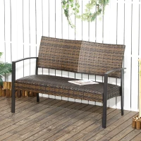 Outsunny Wicker Loveseat, 2-person Patio Furniture Couch, Outdoor Rattan Sofa with Quick Dry Foam and Steel Frame for Balcony, Deck, Garden, and Poolside, Brown(m-1)