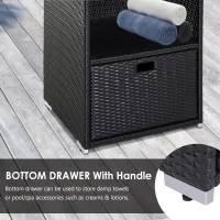 Outsunny Outdoor Storage Cabinet, Patio Storage Box Rack Rattan Wicker Pool Towel Valet Organizer Poolside Garden Lawn Bathroom Furniture Shelf w/ Shelf Drawer, Dark Brown(m-6)