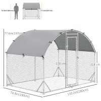 PawHut Galvanized Large Metal Chicken Coop Cage Walk-in Enclosure Poultry Hen Run House Playpen Rabbit Hutch with Cover for Outdoor Backyard 9.2' x 6.2' x 6.5' Silver(m-3)